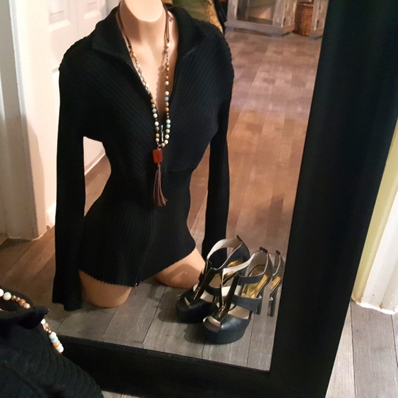 Dolce and Fabulo Sweaters - Black Ribbed Sweater size Medium  Zip Front.